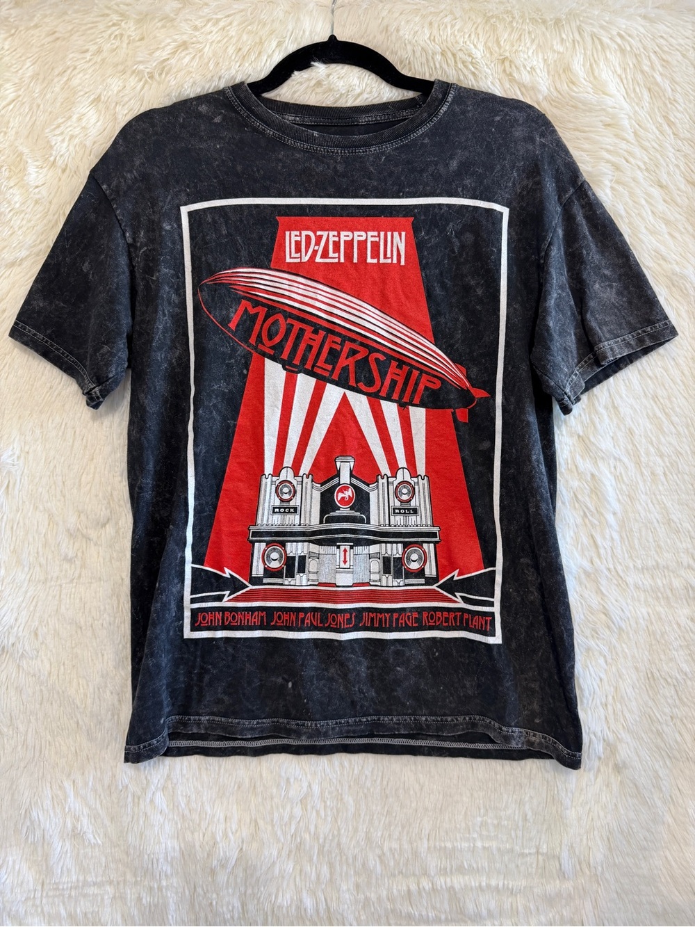 Led Zepplin Mens Vintage Style Mothership T-Shirt Size S Black Acid Wash Grunge
